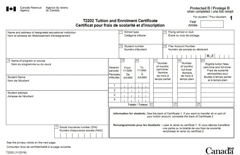International Student Tax Return T2202 Form in Canada